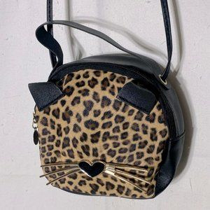 Animal Print Faux Leather Cat Face Cross Body Bag Purse